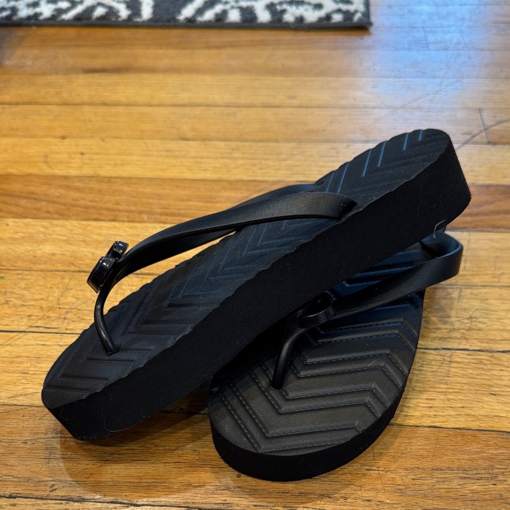 Black Flip Flop Sandals with Logo